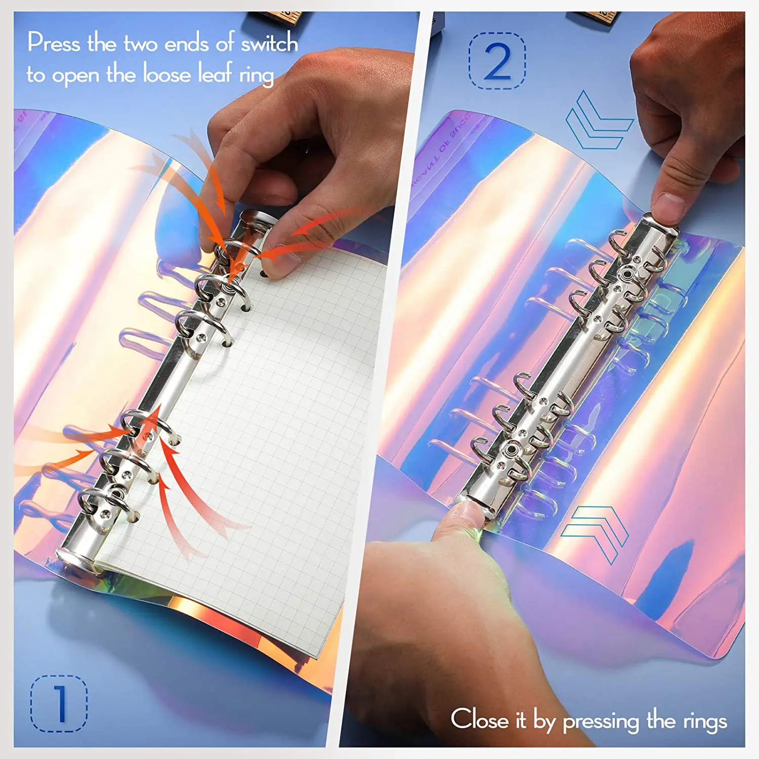 레인보우 클리어 노트북 바인더, 6 링 플래너 바인더, 부드러운 PVC 바인더, 투명 A6 바인더 커버, 느슨한 잎, 6 개