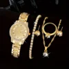 6pcs/set Women's Watch Luxury Rhinestone Quartz Watch Shiny Fashion Analog Wrist Watch & Jewelry Set, Gift For Mom Her 3