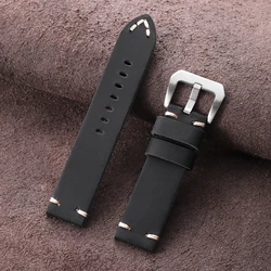 Handmade Retro Cowhide Leather Watch Strap - Universal Sport Bracelet - 26mm (Black)