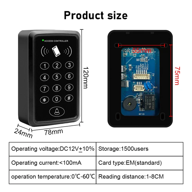 1500 Users Simple RFID Access Control EM ID Card 125Khz Access Keypad Proximity Code Access Reader 2