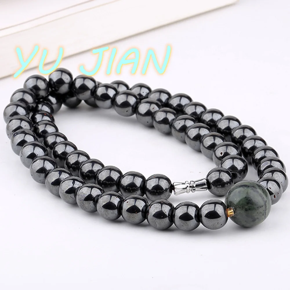 New Genuine Natural Terahertz Bead Chain Relieve Cervical Vertebra Fatigue Agate Medicine King Jade Charm Necklace JEWELRY