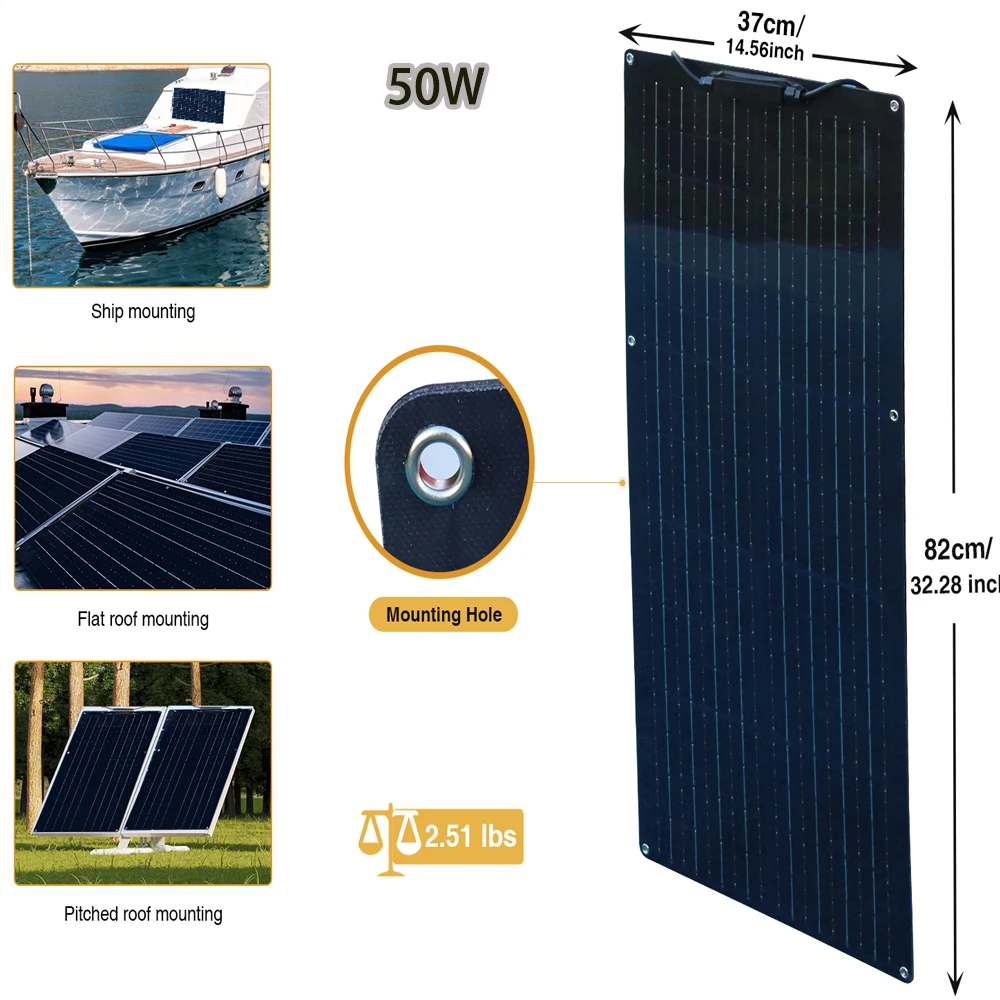 Pannello Solare Flessibile Monocristallino 100W 12V – Alta Efficienza 19,5% Per Camper, Barca E Campeggio