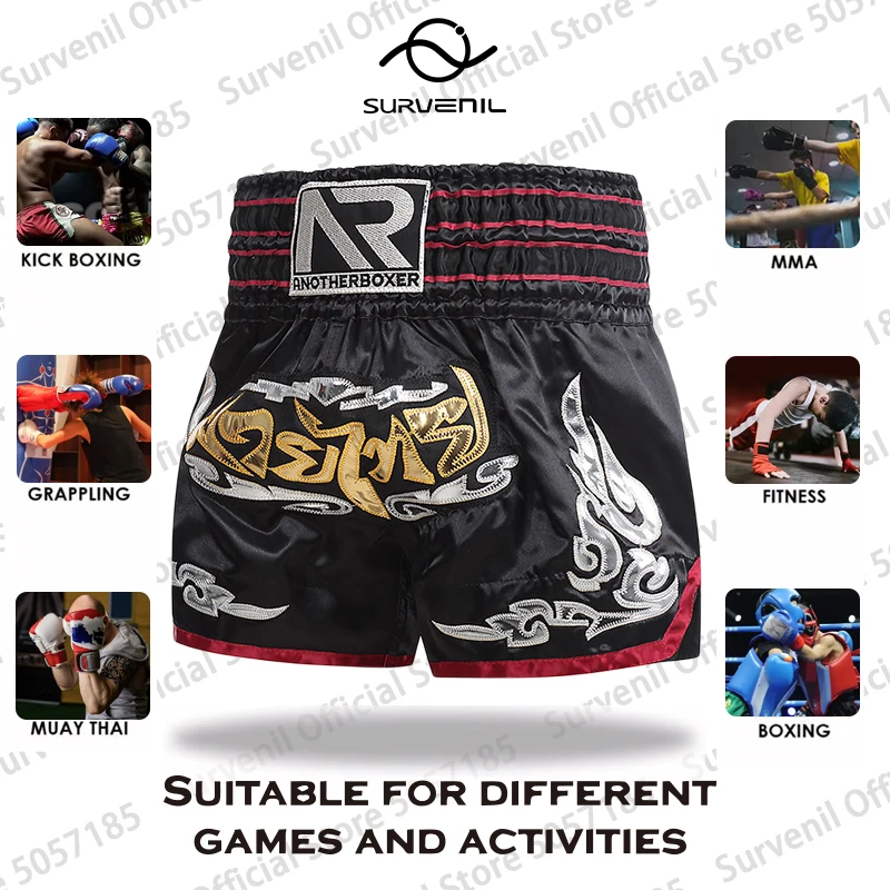 Muay Thai Shorts Professional Kick Boxing Pants Men Women Kids Embroidery Gym Martial Arts Grappling Kickboxing Training Clothes 4