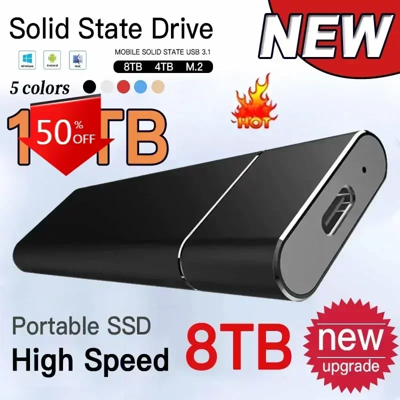High-Speed Hard Disk Portable SSD 1TB Original Solid State External Drive Type-C/USB 3.0 Storage Device Laptop/Desktop/Mac
