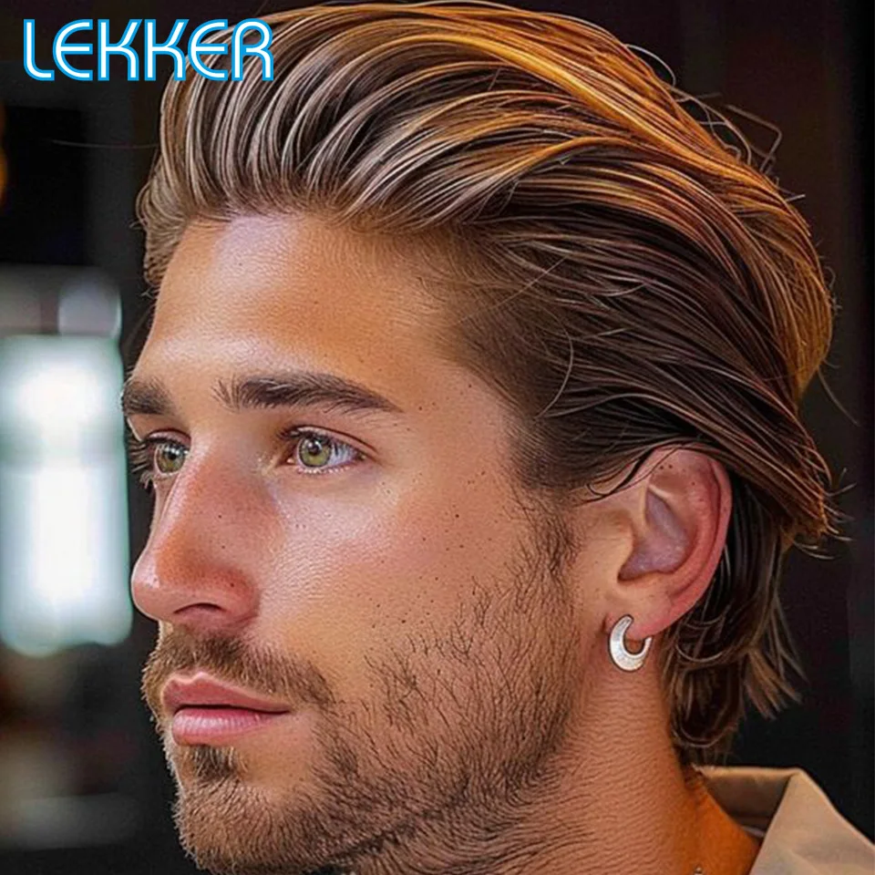 

Lekker Natural Brown Slicked Back Short Pixie Cut Bob 13x1 Lace Front Human Hair Wigs For Men Brazilian Remy Hair Ready to Wear