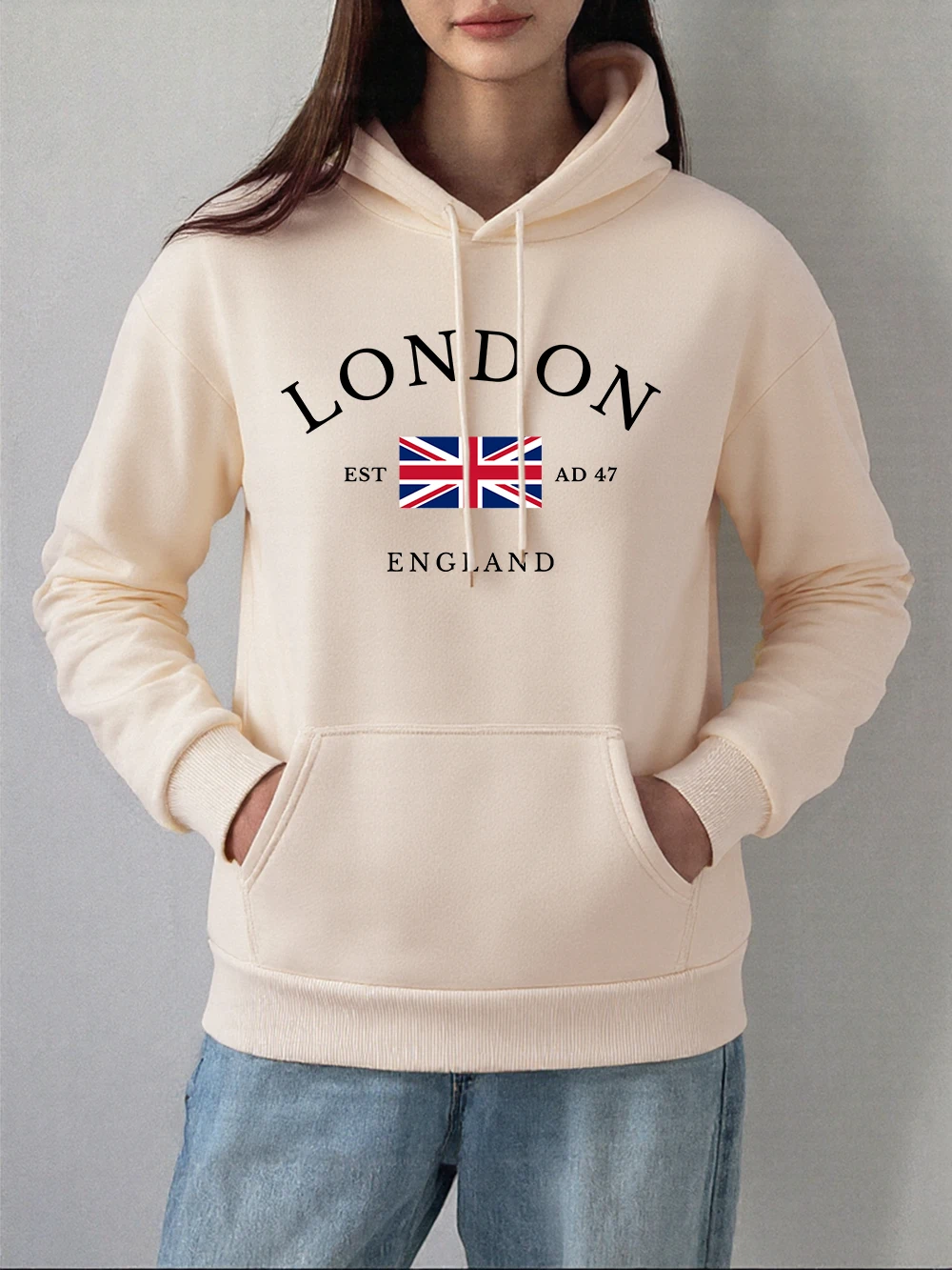 London England Flag Prints Hoodies Women Winter Fleece Warm Sweatshirts Casual Pocket Pullovers Comfortable Loose Woman Clothes