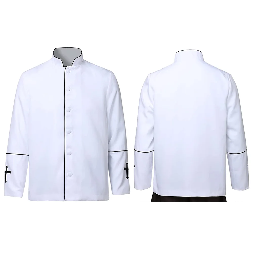 Men Stand Collar Church Priest Robe Trench Jacket Cassock Clergy Preacher Minister Choir Roman Pastor Halloween Costume