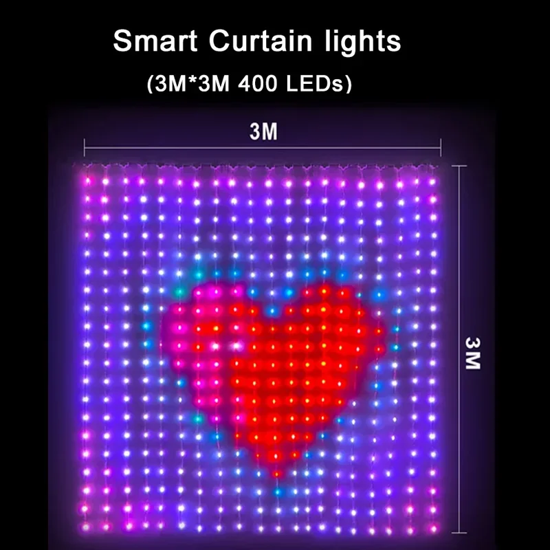 ตัวเลือกสินค้า ไฟม่านอัจฉริยะ LED ไฟประดับปีใหม่ ควบคุมผ่านแอป RGB ไฟแฟนซี DIY เปลี่ยนสีตามเพลง สำหรับตกแต่งหน้าต่างและห้องในช่วงคริสต์มาส