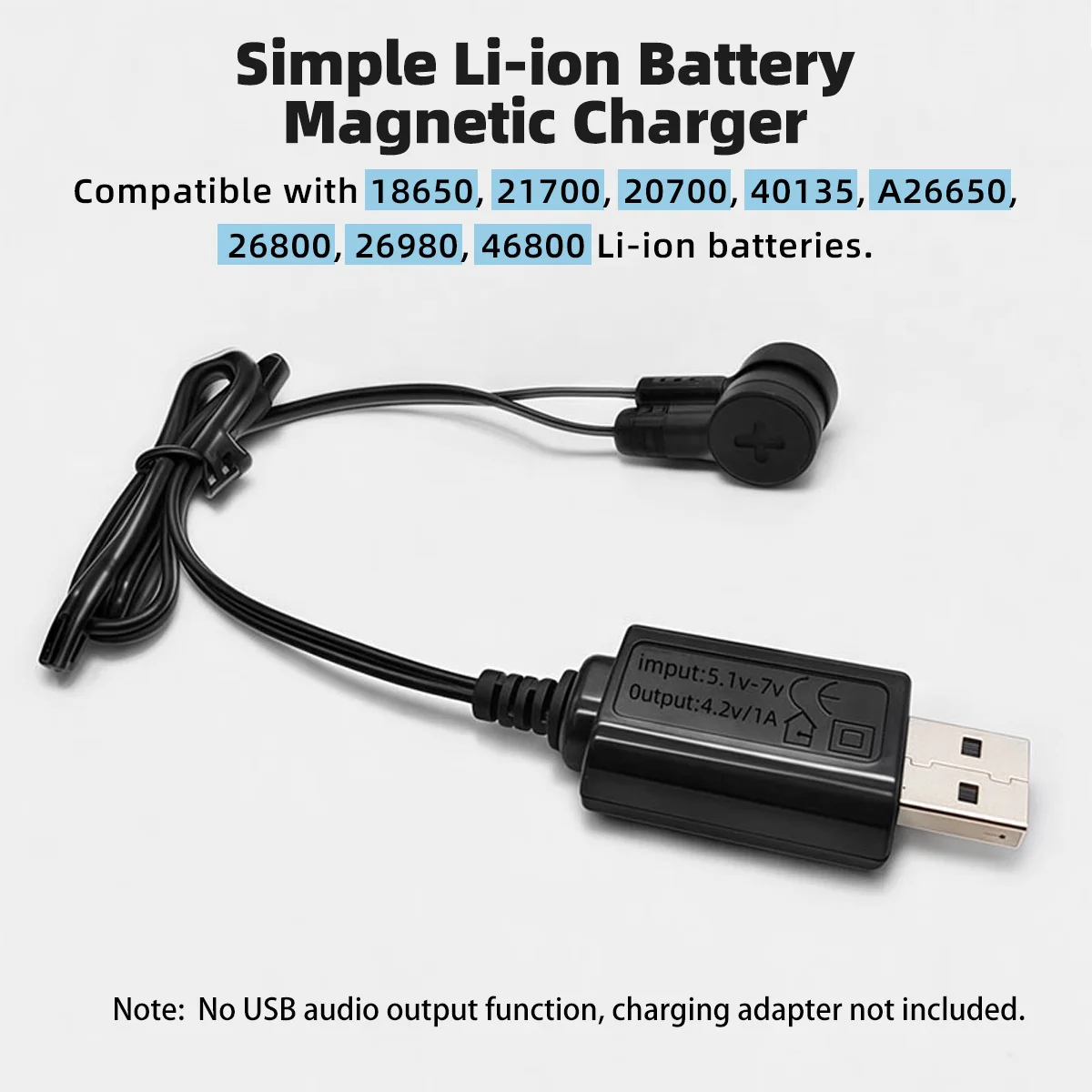 18650 16340 26650 리튬 배터리에 적합 3.7V 및 4.2V 범용 충전기 마그네틱 USB 충전 케이블 여성용 소켓