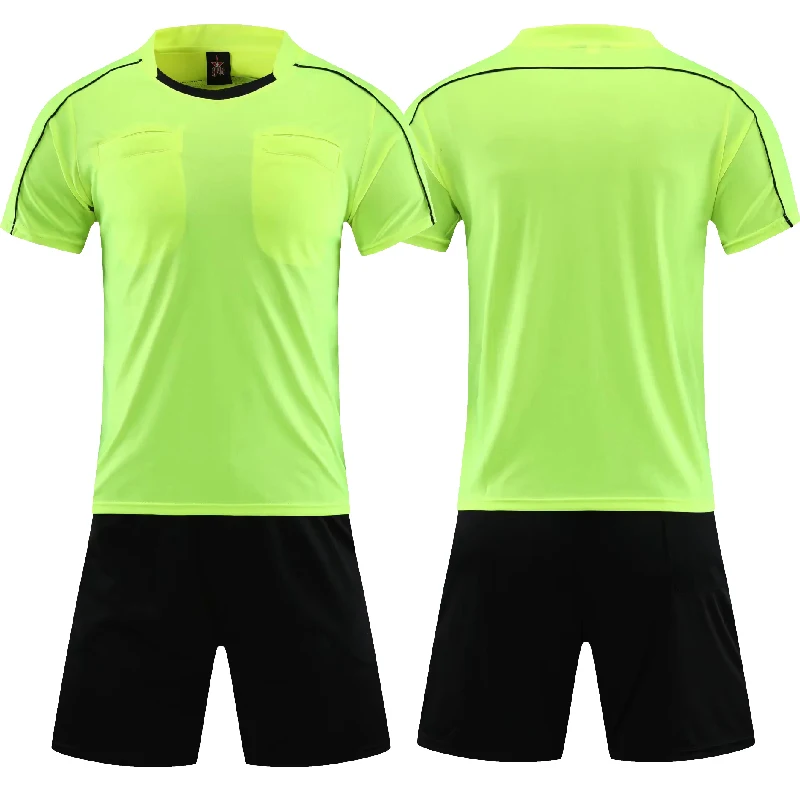 Professional Men Referee Football Jersey Set uniform Adult Football Referee Uniform Short Sleeve O-neck Judge Shirt Three Pocket