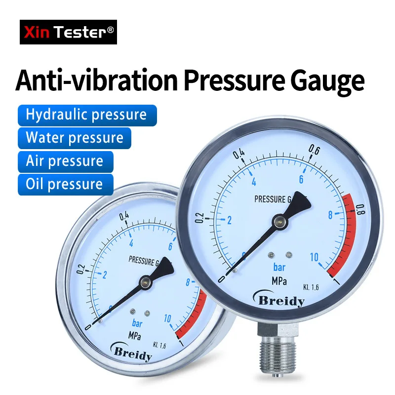 

Xin Tester Stainless Steel Glycerin free Pressure Gauge 0-60mpa Radial Anti-vibration Hydraulic Water Gauge Thread G 1/4 G1/2