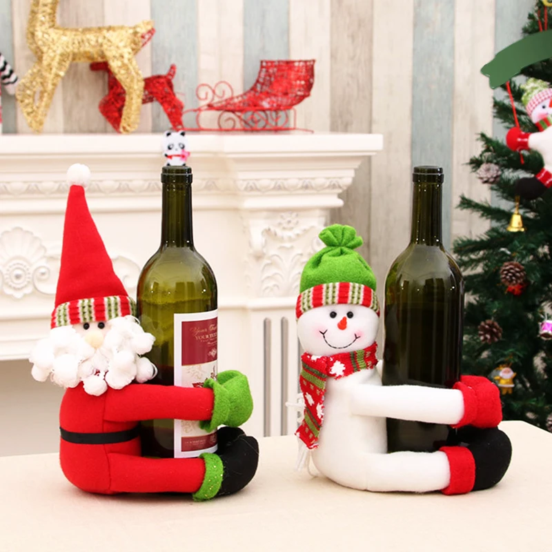 

Wine Bottle Holders Covers Snowman Santa Claus Xmas Wine Bottle Cover Christmas New Year Party Dinner Table Decoration