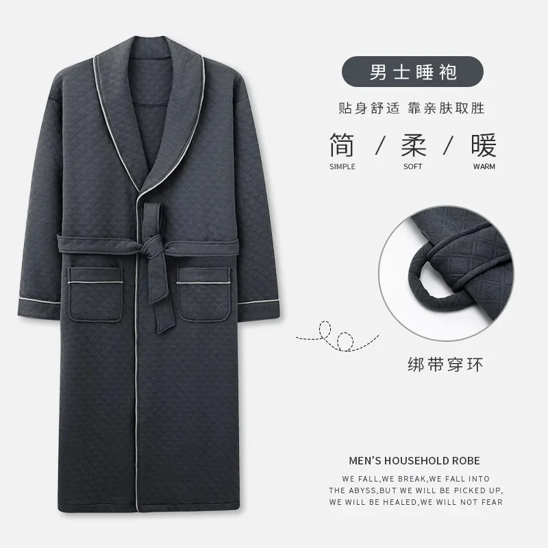 

Winter Man Luxury Warm Bathrobe Quilted Cotton Plus Size Night Gown Robe for Gentlemen Kimono Men Elegant Dressing New