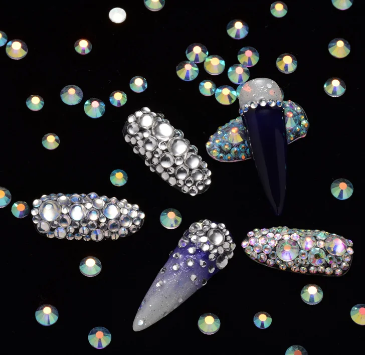 Description Picture 5 of itemCrystal AB Glass Nail Art Decorations ss3 ss4 ss5 ss6 ss8 ss10 ss16 ss20 ss30 ss34 ss50 Glass Non HotFix Nail Art Rhinestones