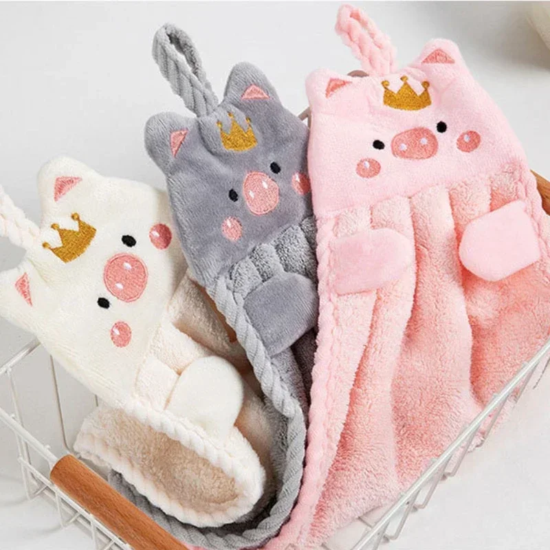 1PC Cute Hanging Coral Velvet Household Absorbent Kitchen Bathroom CHILDREN'S Cartoon Hand Wipes Household Lazy Cloth Towels