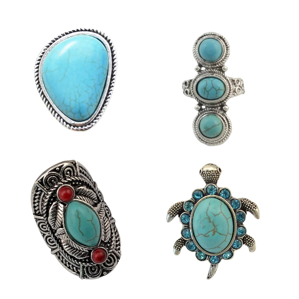 Vintage Tibet Turquoise Ring for Women Man Afghan Ethnic Festival Large Disc Crystal Coins Rings Antique Gypsy Indian Jewelry finger ring