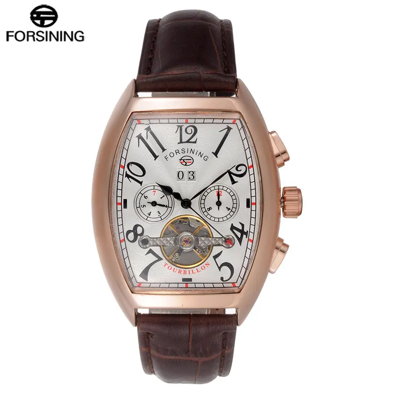 

FORSINING 2023 Brand Luxury Mechanical Watch Men Tourbillon Automatic Wristwatches Leather Band Auto-Calendar Clock Relogio Mas
