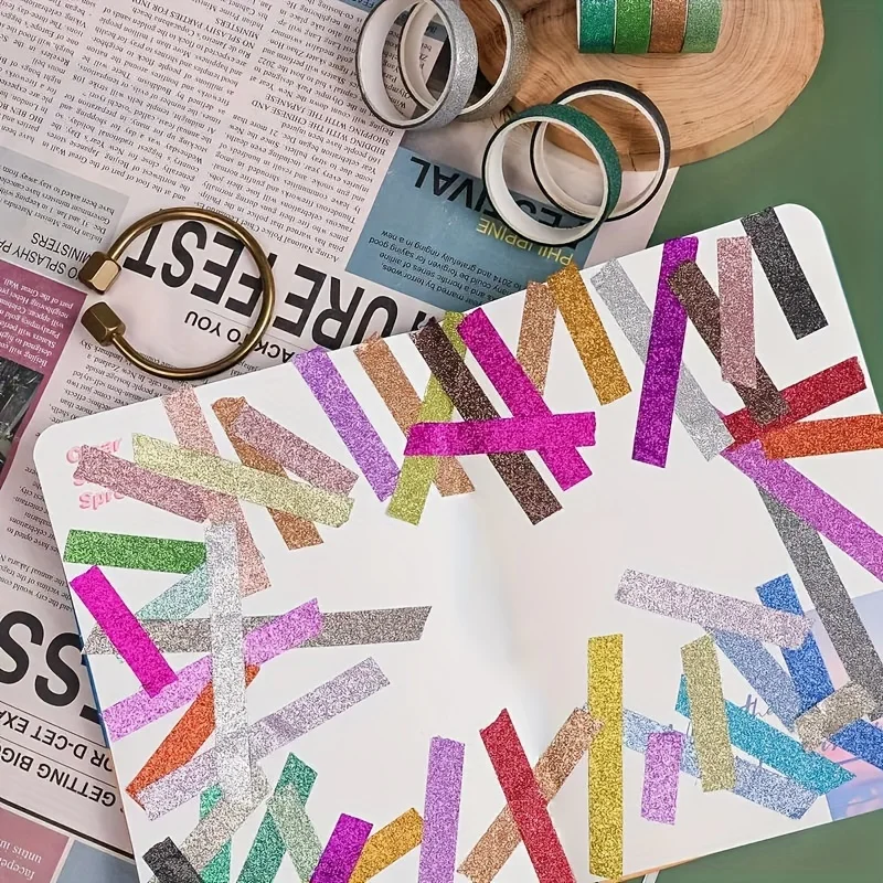 Glitter Washi Tape Set - Scrapbook Supplies - Aesthetic Washi Tape Set - Journal Supplies - Slim Washi Tape Set - Creative journ 3