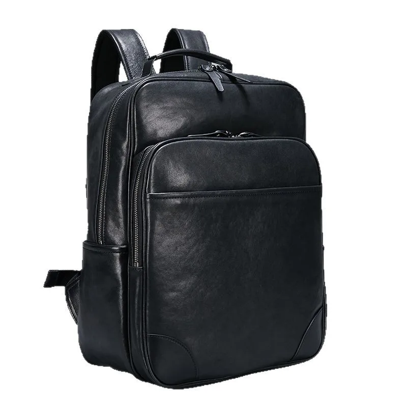 New Genuine Leather Backpack Men Large Capacity Top Grain Casual Travel Korean Style Trendy Business Backpack