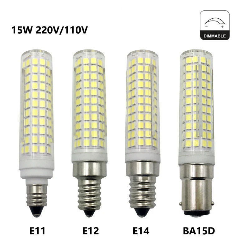 

High Brightness 1500LM Dimmable LED Corn Bulb 15W 220V 110V BA15D E11 E12 E14 136LEDs SMD 2835 Ceramic Led Corn Light For Home