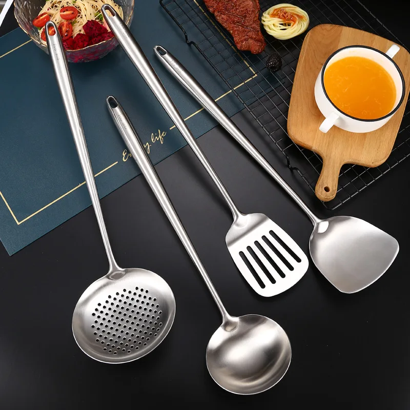 304 Stainless Steel Soup Spoon Cooking Spatula Long Handle Cookware Set Household Colander Frying Shovel Kitchen Gadgets