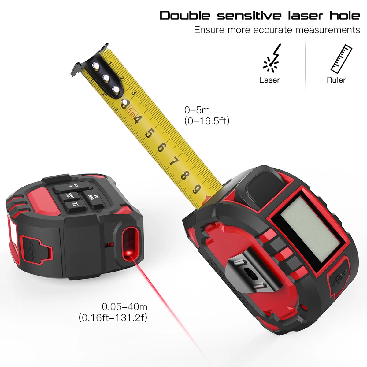 Meterk Portable 2 in 1 LCD Laser Distance Meter Multifunctional Laser Tape Measure 131Ft/40M 16Ft/5M Laser Measuring Instruments mini oscilloscope