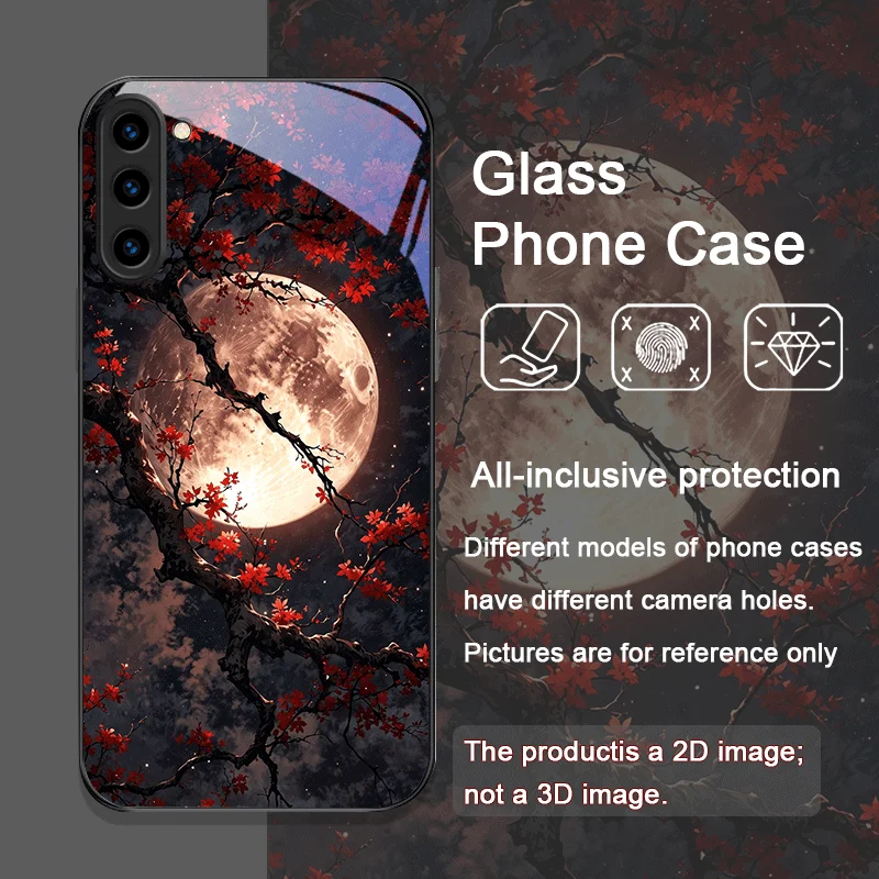 Retro Scenery Moon Cherry Blossom Tempered Glass Phone Case for Samsung Galaxy S25 Ultra S24 S23 S10 Plus S22 S21 S20 FE Covers 4