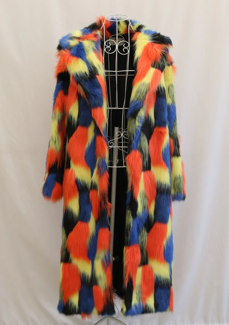 Women's fur coat Artificial fox fur coat long over the knee casual winter warm plus size trench coat