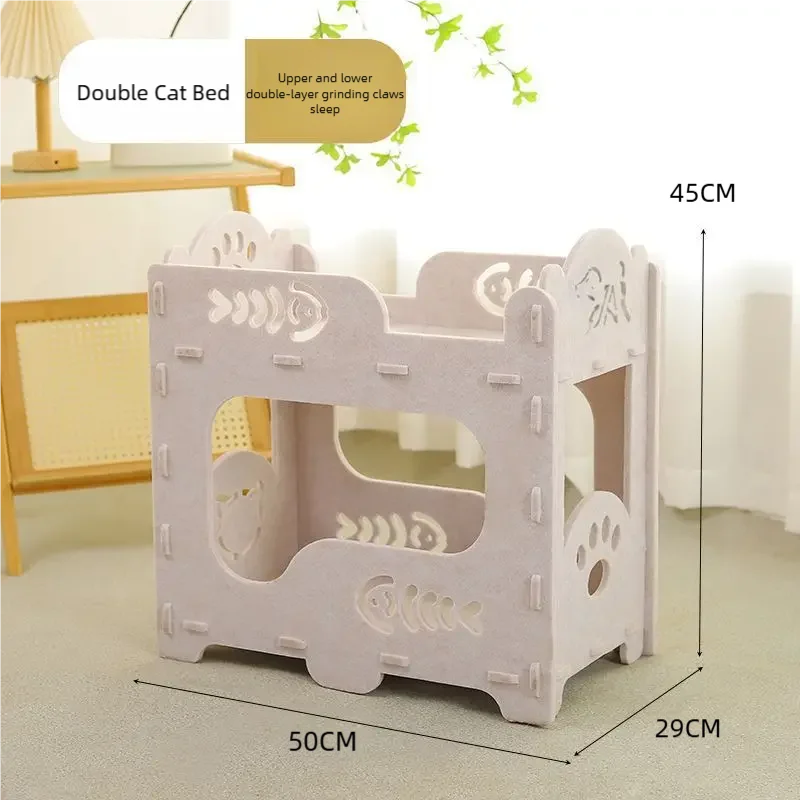 Felt Cat House 2-Layer Scratching Board Indoor Multi-Functional Pet Bed Removable Washable Breathable for Large Cats Kittens 6