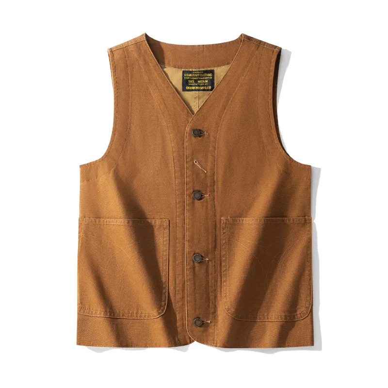 Vest Canvas Striped Double-Layer Retro Classic Bag Flower Denim Outdoor Workwear Camping Waistcoat Amekaji Trekking
