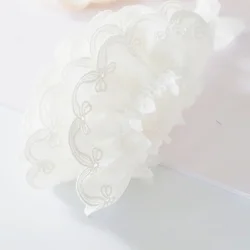 White Pure Cotton Pleated Lace Trim - 1 Yard, 4CM Width, Flower Bow Design for DIY Clothing and Hair Accessories (White)