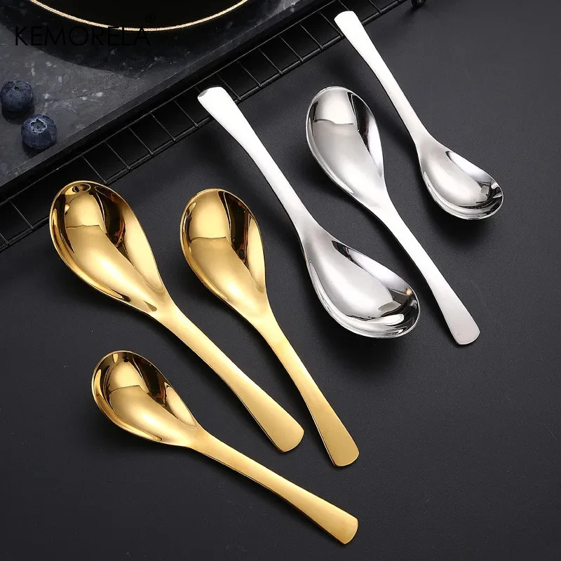 Stainless Steel Spoon 1/2/4PCS Thickened Anti-Scalding Handle For Children's Table Rice Kitchen Dessert Fruits