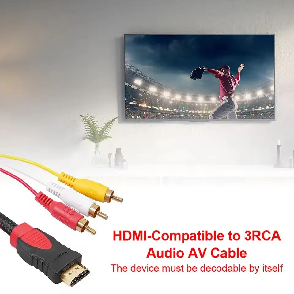 HDMI-compatible to 3RCA Cable 1.5M HDMI 1.4 to AV Cord HD Audio Video Wire