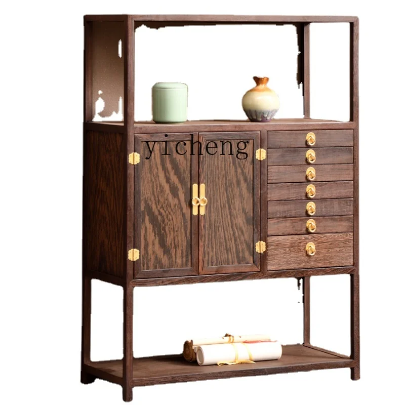

Tqh Rosewood Antique Shelf Solid Wood Chinese Multi-Layer Pu'er Tea Cake Cabinet Chicken Wing Wood Display Stand