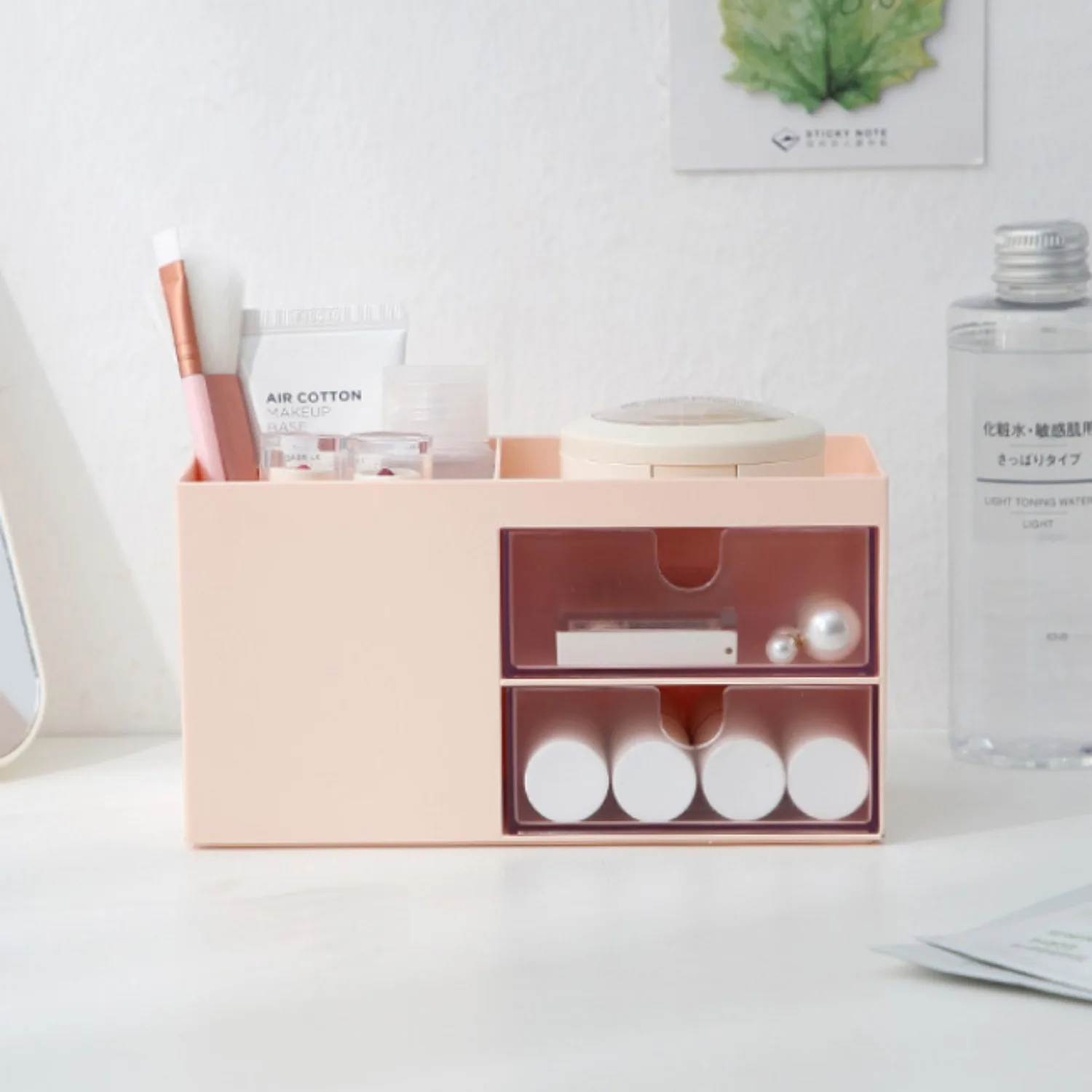 1 Piece Pen Holder 2 Drawers Multifunctional Pen Holder Desktop Storage Box for Desk Office Supplies Dresser Desktop Organizer