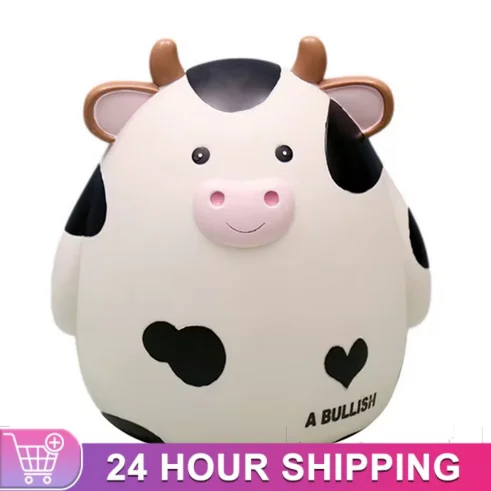 1PC Cute Cow Piggy Bank Money Plastic Coin For Attracting Money Jar Coins Money Box Large Savings Box Coins Child Brithday Gift
