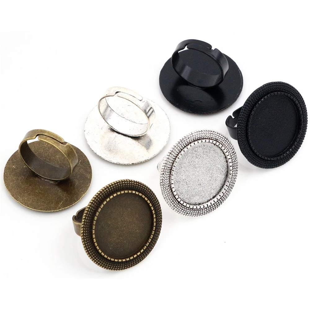20mm 5 stücke 3 Farben Überzogene Messing Einstellbar Ring Einstellungen Blank/Basis, fit 20mm Glascabochons, Knöpfe; Ring Einfassungen
