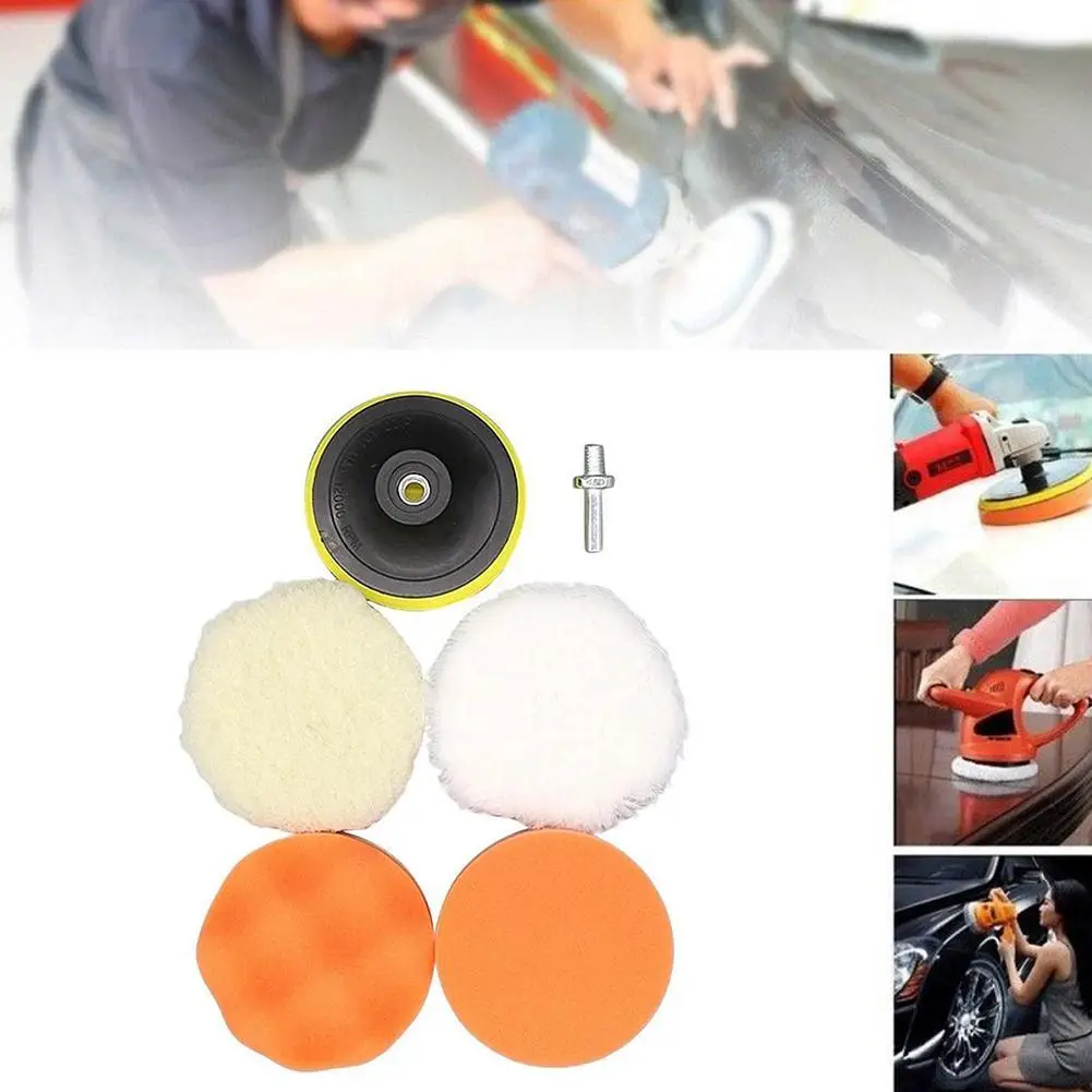 Car Polishing Pad 6PCS Sponge Beauty Polishing 3/7in Sponge Wheel Wool Disc Wax Super Soft Pad Pneumatic Drill Adapter