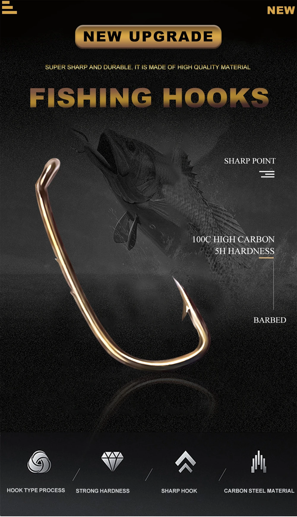 Description Picture 2 of itemFTK Baitholder Fishing Hooks 100Pcs 7-10# Bait Hook Barbed Shank Down Eye Offset Circle Hook Carp Fishing Jig Worm Hook Tackle