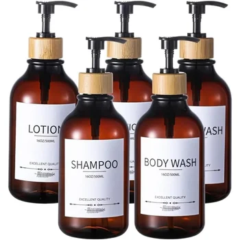 5PCS 300/500ml Liquid Shampoo Conditioner Bottles Empty Plastic Apothecary Dispenser Refillable Lotion Shower Hand Soap Bottles 1