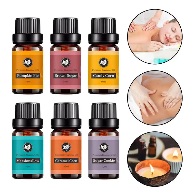 6pcs Halloween Aromatic Diffuser Essential Oil Pumpkin Pie Brown Sugar  Candy Corn Cotton Candy Fragrance Oil For Humidifiers