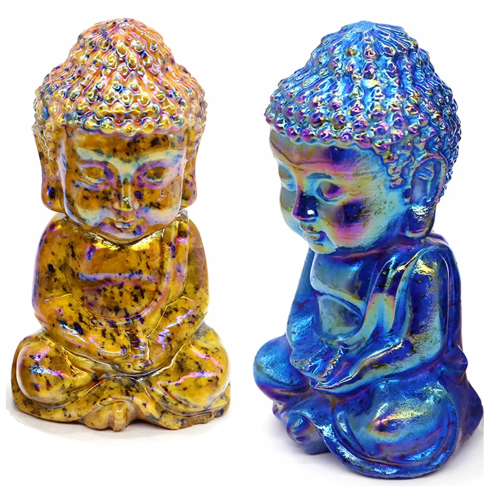 80mm Sitting Baby Buddha Electroplated Plating Curb Stone Natural Healing Chakra Crystal for Spiritual Introspection Home Decor healing crystal stone virgin mary figurine religious ornament our lady sculpture reiki blessed gifts for protection home decor