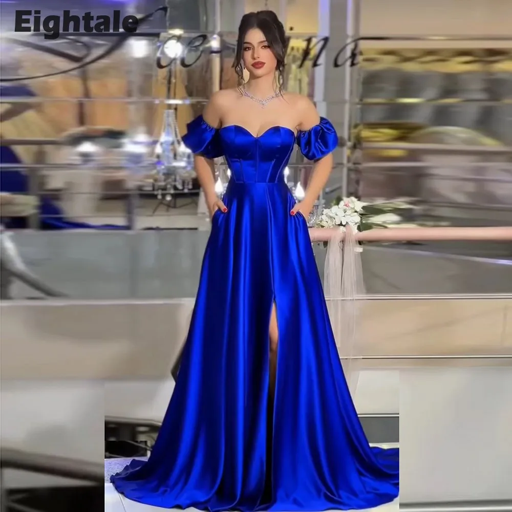 Eightale-vestidos De noche De color azul real, escote en forma De