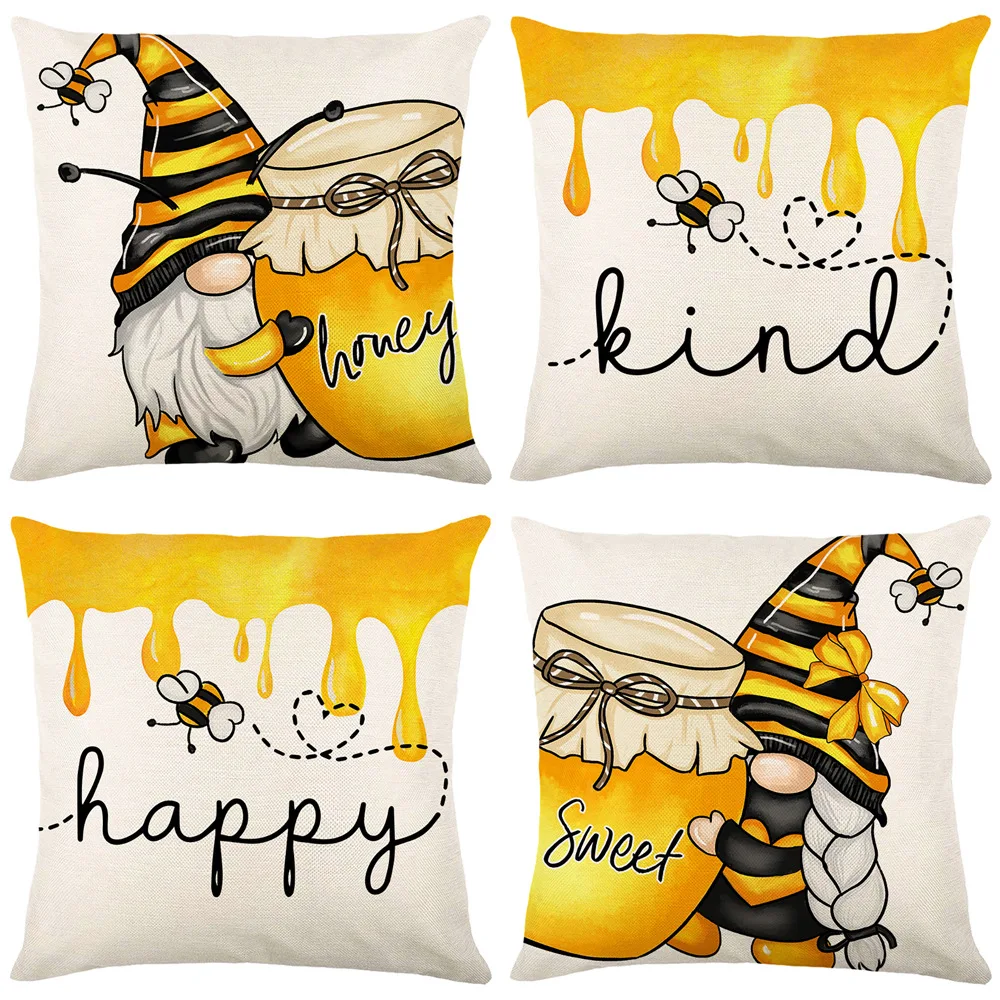 

The New Bee Cartoon Cute Animals Cushion Cover Decorations for Home Ornament Happy New Year Christmas Decor 2023