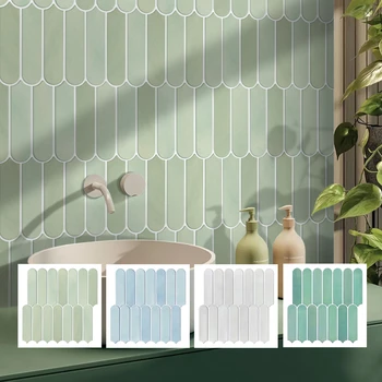 10pcs 3D Self-adhesive Wall Tiles, Fish Scale Tile Backsplash Peel and Stick, Mold Resistant Bathroom Tile Stickers, 30cm x 30cm 1