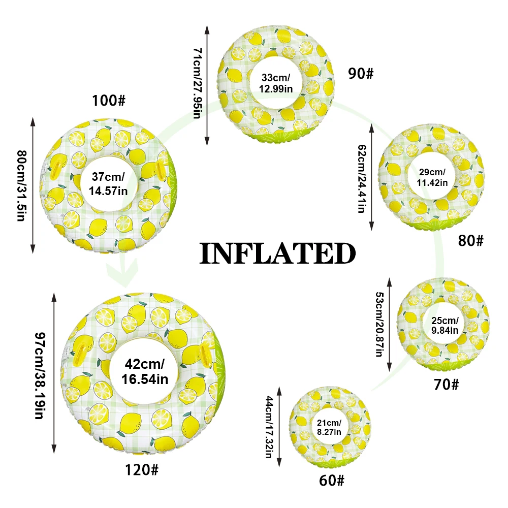 Inflatable Pool Float Swimming Pool Floats 1 Pc lemon Print Swimming Hoop Underarm Hoop Inflatable Floating Pvc Thickened Swimming Hoop Suitable Pool Beach