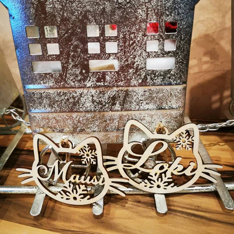 Christmas Decorations Wooden Animal Plaques Decor Vintage Christmas Personalized Wooden Paw Ornament Dog Cat Angel Wings Name Hanging Pendants New Year Kids Gift