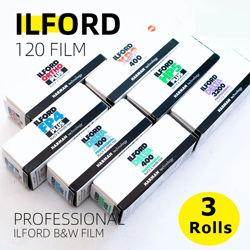 

3Roll ILFORD 120mm B&W Film, HP5 Plus 400 Film/XP2 400 Film/FP4 Plus Film/Delta 100 Film/Delta 400 Film/Delta 3200 Film