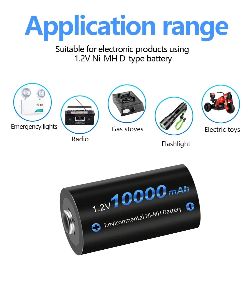 CITYORK 1,2V D Batterie 10000 mAh LR20 R20 NIMH + LCD Smart-Ladegerät für AA AAA C D 9V Batterien – Detail 12