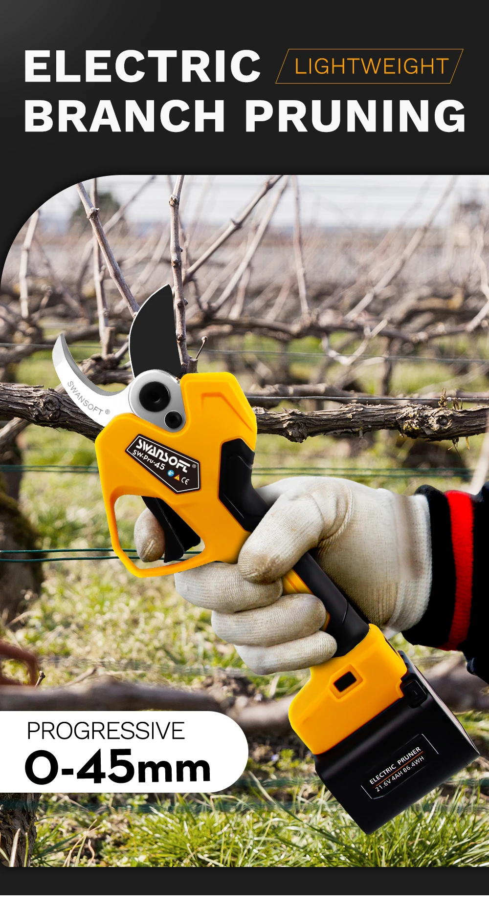 Description Picture 5 of itemElectric Pruning Shears 25.2V Lithium Branches Scissors 0-45mm High Branch Hedge Trimmer Fruit tree Electric pruning shear